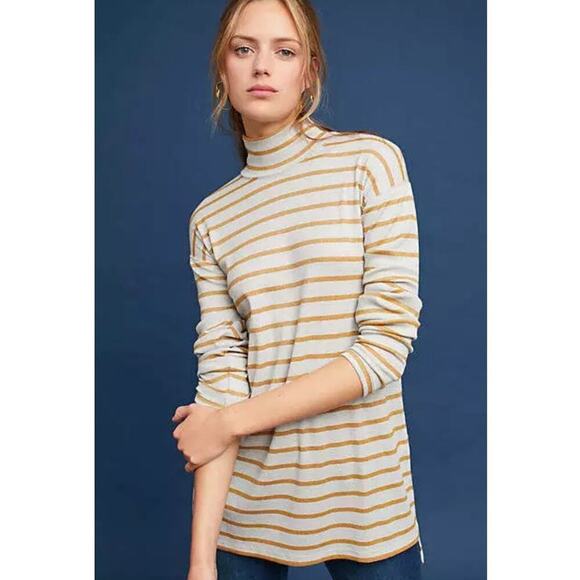 Anthropologie Vanessa Virginia Silver And Gold Striped Long Sleeve Top Size M - Picture 1 of 13